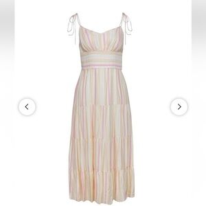 PAIGE Yellow & Pink Striped Sleeveless Midi Dress‎ Size XS